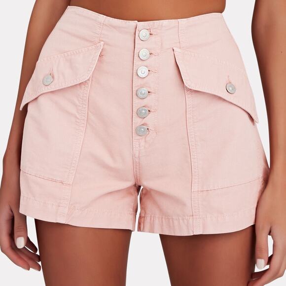 Veronica Beard Robbie Button-Front Canvas Cotton Rosewood Pink Shorts Size 24 - Picture 2 of 8